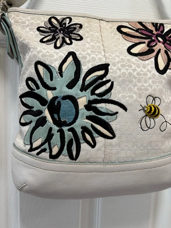 Coach A0769-F10871 Floral Bee Signature Mini C White Duffle Crossbody GUC - Picture 6 of 16